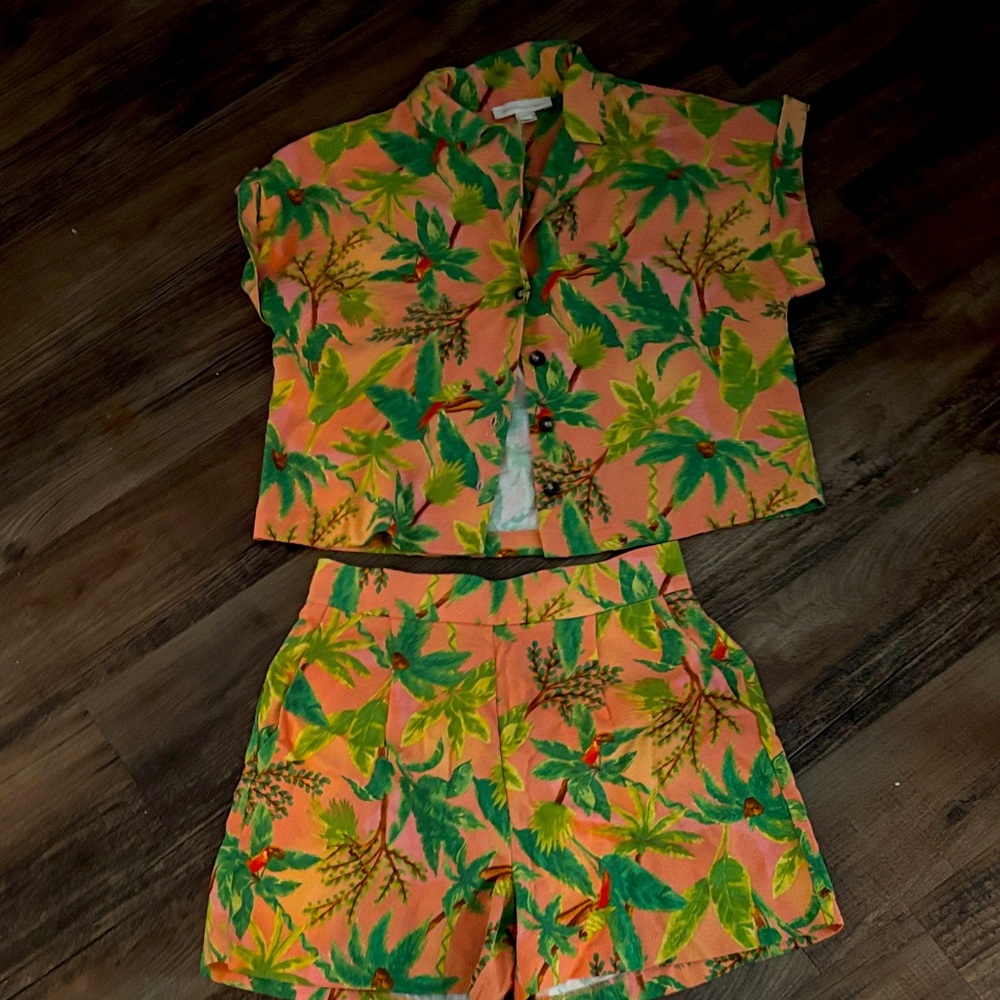 Monteau Pink and Green Floral Blouse